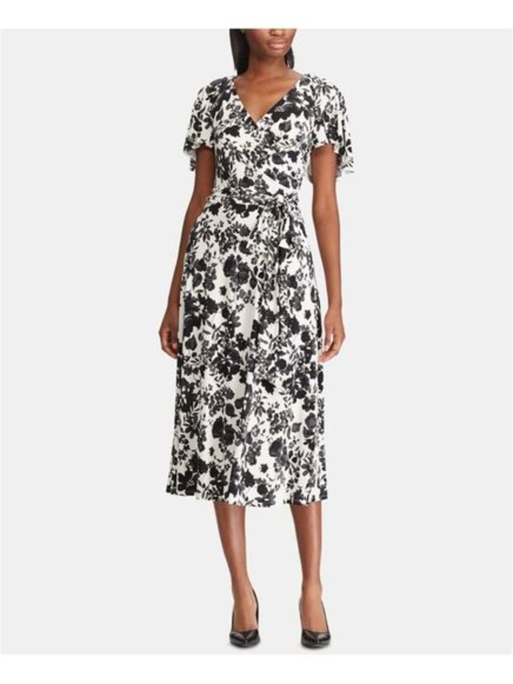 Lauren Ralph Lauren Black White Floral Fit & Flare Dress 4P
